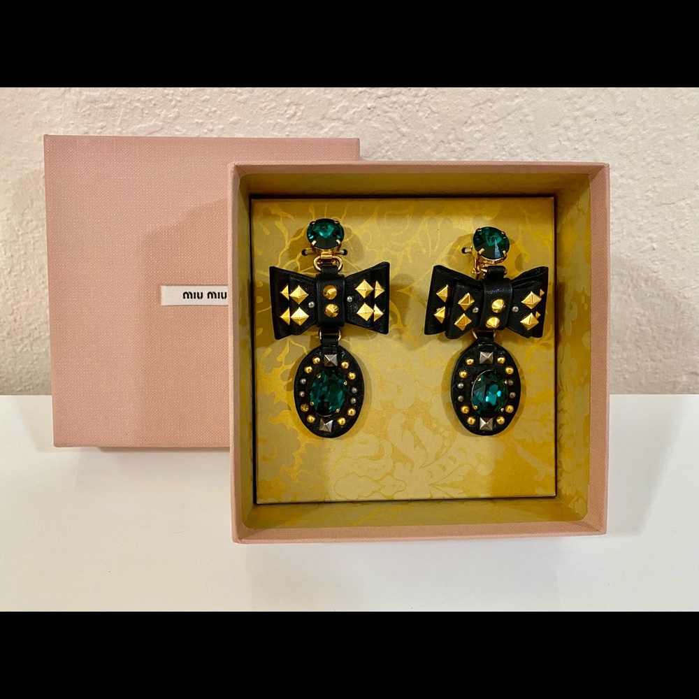 Miu Miu / Prada leather studded earrings.